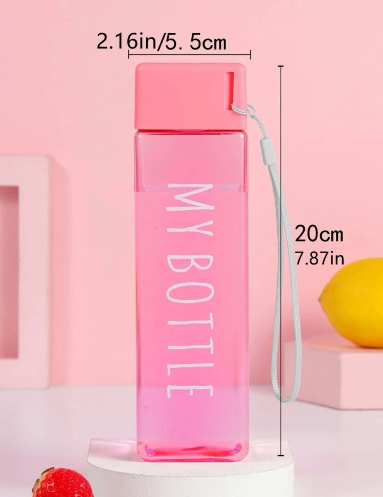 Botella para agua rosa transparente