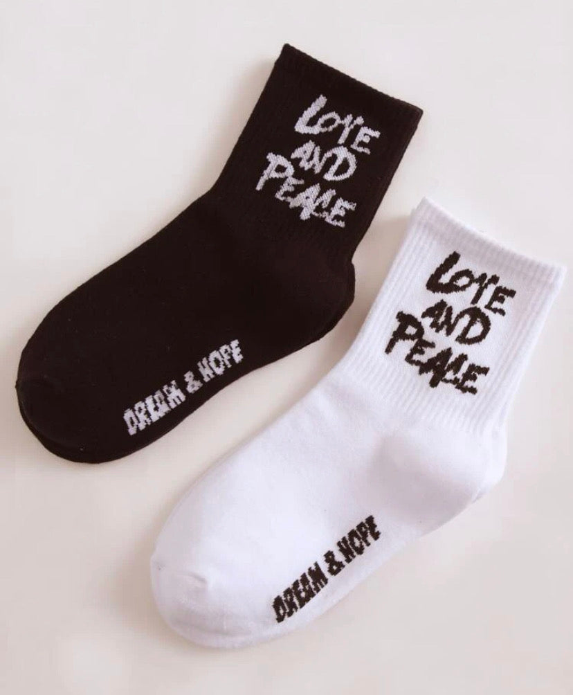 Socks with motto: Love and Peace 