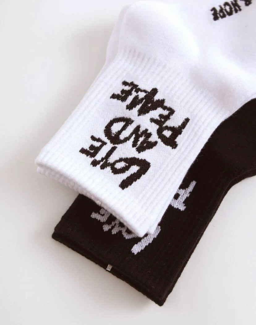 Socks with motto: Love and Peace 