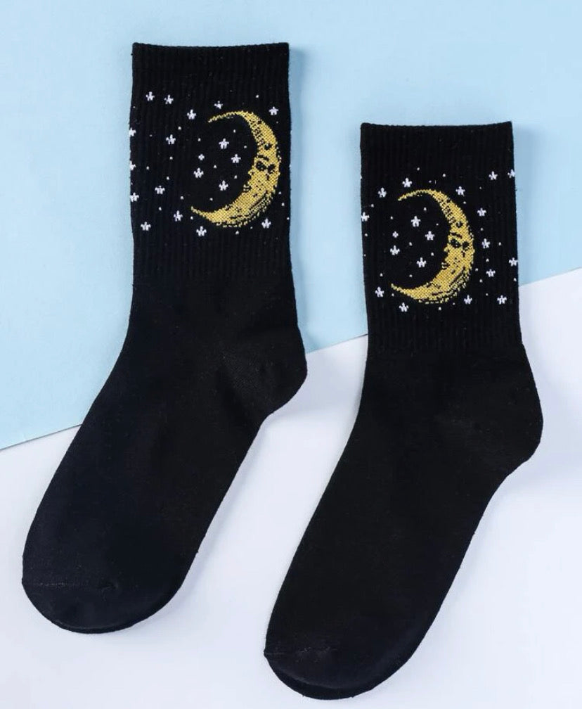 Moon and Star Print Socks 