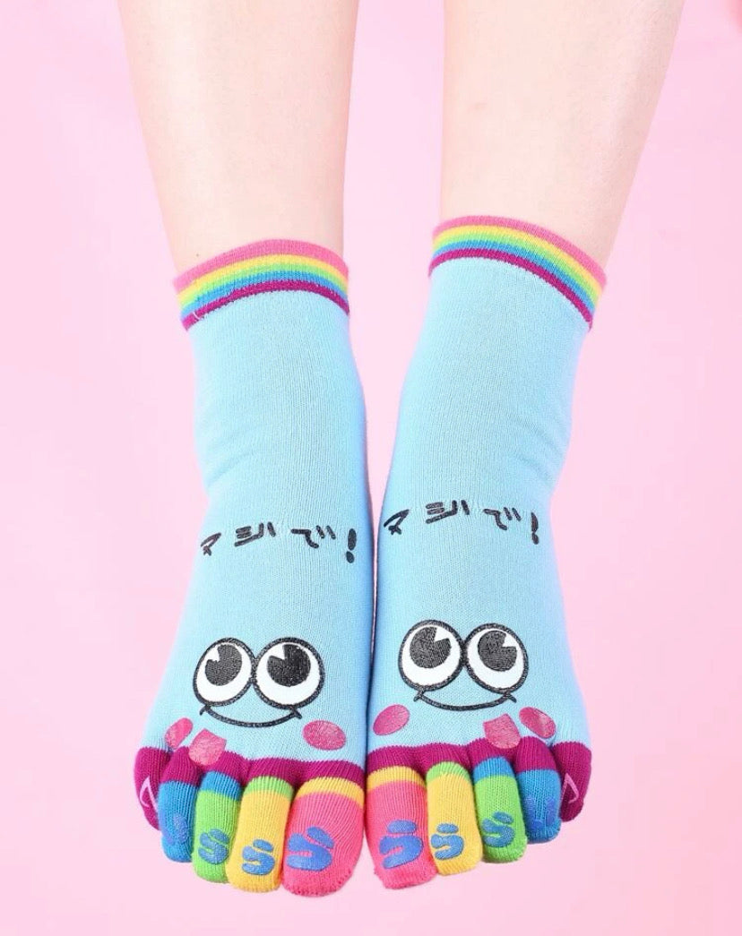 Colorful and fun socks with fingers. 